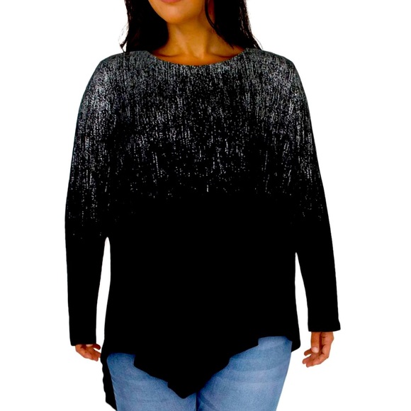 Seven7 Black Silver metallic asymmetrical tunic - Picture 1 of 5